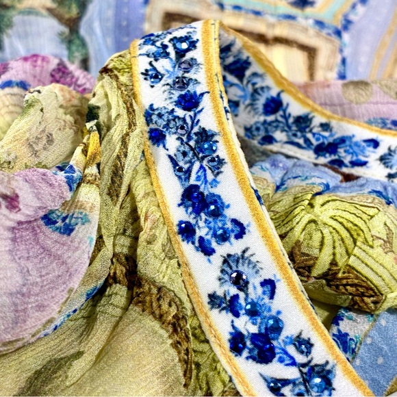 Camilla Gathered Panel Silk Mini Shirt Dress Botanical Ballads Large NWT - Picture 8 of 17